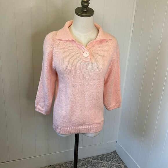 Vintage 80s Junior Connection Women’s Medium Acrylic Coral Pink Sweater Buttoned - Picture 1 of 12
